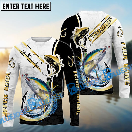 Bluejose Tuna Fishing Black Golden Hook Name & Team Name 3D Shirts