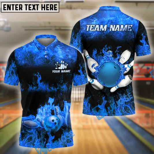 BlueJose Bowling And Pins Flame Pattern Customized Name, Team Name 3D Shirt (4 Colors)