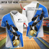 BlueJose Bowling And Pins Elegant Strike Gold Ball & Black Pins Design Customized Name 3D Shirt (4 Colors)