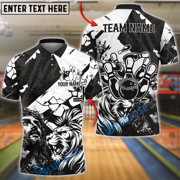 BlueJose Bowling And Pins Jesus Lion King Strike Customized Name, Team Name 3D Shirt (4 Colors)