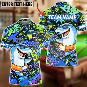 BlueJose Billiards Graffiti Cool Dolphin 9 Ball Character Personalized Name Shirt (4 Colors)