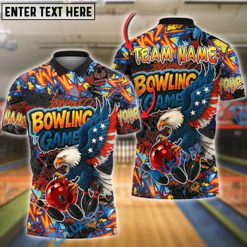 BlueJose Bowling And Pins American Eagle Graffiti Customized Name 3D Shirt (4 Colors)