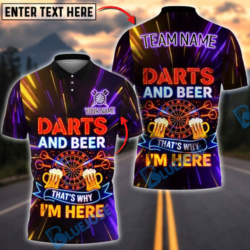 BlueJose Darts Neon Funny Quote Darts And Beer That‚Äôs Why I‚Äôm Here Personalized Name Shirt
