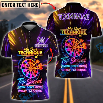 BlueJose Darts Neon Funny Quote My Dart Technique Is Top Secret Even I Don‚Äôt Know What I‚Äôm Doing Personalized Name Shirt