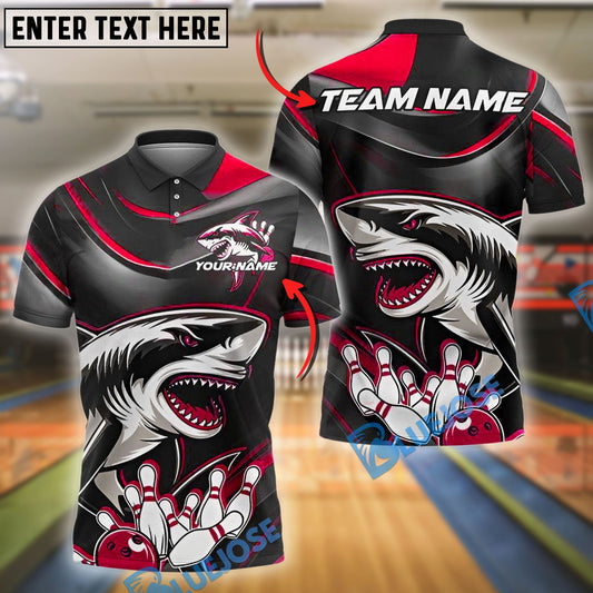 BlueJose Bowling And Pins Angry Shark Customized Name, Team Name 3D Shirt (4 Colors)