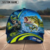 BlueJose Fishing Skull Angler Blue Neon Green Splash Personalized Name Classic 3D Cap (13 Breeds)