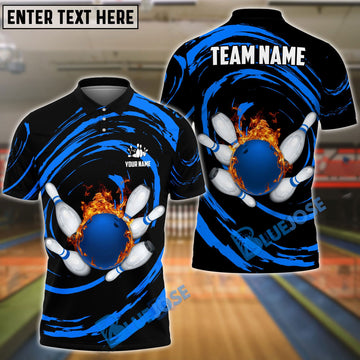 BlueJose Bowling And Pins Wave Sea Customized Name, Team Name 3D Shirt (4 Colors)