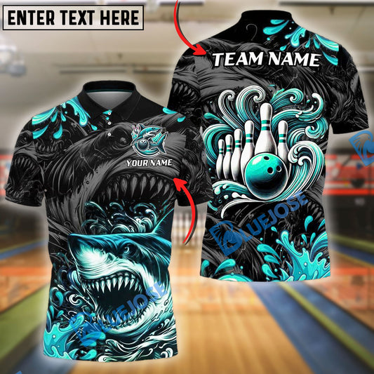 BlueJose Bowling And Pins Angry Shark Customized Name, Team Name 3D Shirt (4 Colors)