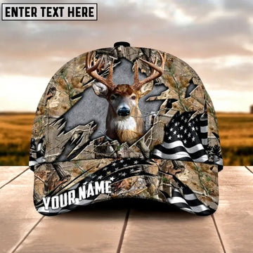 BlueJose Deer Breakthrough Camo Hunting US Flag Multicolor Options Personalized Name 3D Cap