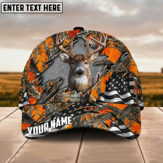 BlueJose Deer Breakthrough Camo Hunting US Flag Multicolor Options Personalized Name 3D Cap