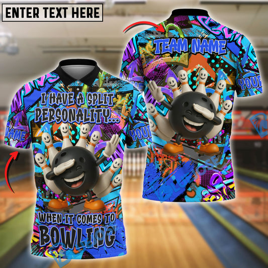 BlueJose Bowling And Pins ‚ÄúSplit Personality‚Äù Graffiti Style Customized Name, Team Name 3D Shirt (4 Colors)