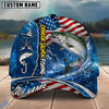 BlueJose Fishing American Flag Blue Ocean Personalized Name Classic 3D Cap Personalized Cap (13 Breeds)