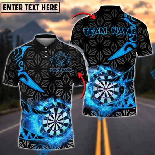 BlueJose Darts Flaming Dartboard Tribal Arrows Personalized Name, Team Name Shirt (4 Colors)