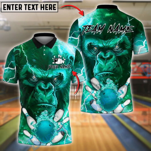 BlueJose Bowling And Pins Angry Gorilla Lightning Customized Name, Team Name 3D Shirt (4 Colors)