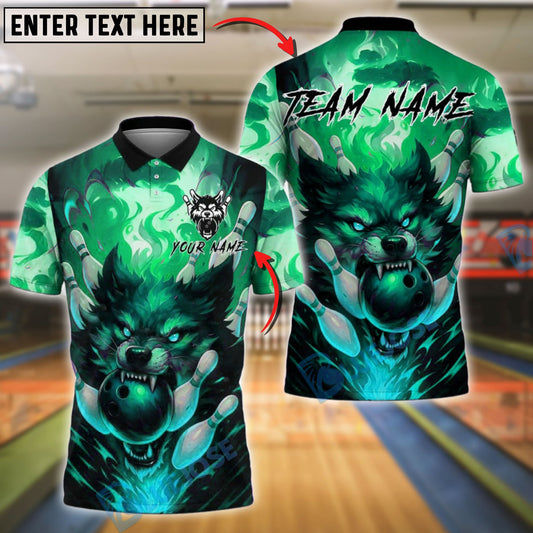 BlueJose Bowling And Pins Fire Wolf Magic Customized Name, Team Name 3D Shirt (4 Colors)