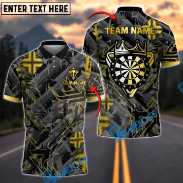 BlueJose Darts Royal Crown Gold Black Customized Name, Team Name Pocket Shirt (4 Colors)