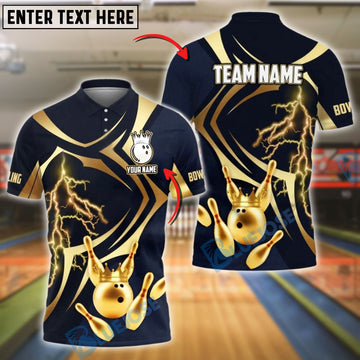 BlueJose Bowling Golden Bowling King Lightning Pins Customized Name, Team Name 3D Shirt (4 Colors)