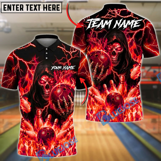 BlueJose Bowling And Pins Grim Reaper Flame Customized Name, Team Name 3D Shirt (6 Colors)
