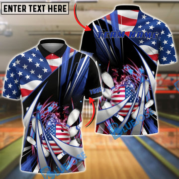 BlueJose Bowling Patriotic Stars Stripes Strike Burst Personalized Name, Team Name 3D Shirt