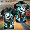 BlueJose Bowling & Pins Menacing Ball Face Green Horror Theme Customized Name, Team Name 3D Shirt (4 Colors)