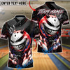 BlueJose Bowling & Pins Menacing Ball Face Green Horror Theme Customized Name, Team Name 3D Shirt (4 Colors)