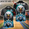 BlueJose Bowling And Pins Fire Eagle USA Flag Pattern Customized Name, Team Name 3D Shirt (4 Colors
