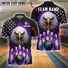 BlueJose Bowling And Pins Fire Eagle USA Flag Pattern Customized Name, Team Name 3D Shirt (4 Colors