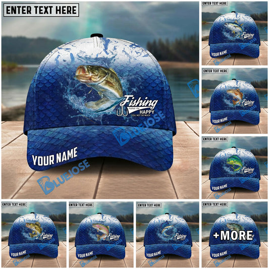 BlueJose Fishing Water Splash Scale Gradient Design Personalized Name Classic 3D Cap Personalized Cap (13 Breeds)