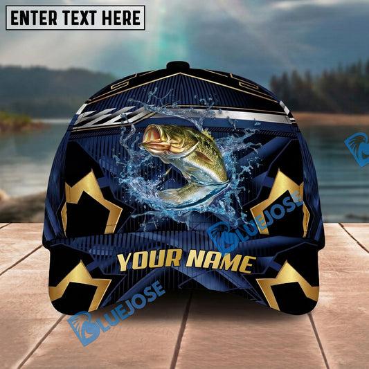 BlueJose Fishing Black Gold Geometric Personalized Name Classic 3D Cap Personalized Cap (13 Breeds)