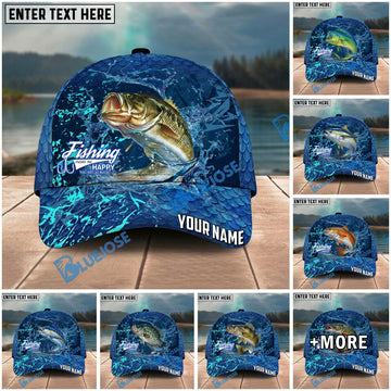 BlueJose Fishing Neon Splash Abstract Dark Pattern Personalized Name Classic 3D Cap Personalized Cap (13 Breeds)