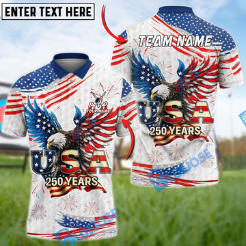 BlueJose Golf USA Eagle Patriotic 250 Years Independence Day White Customized Name, Team Name 3D Shirts