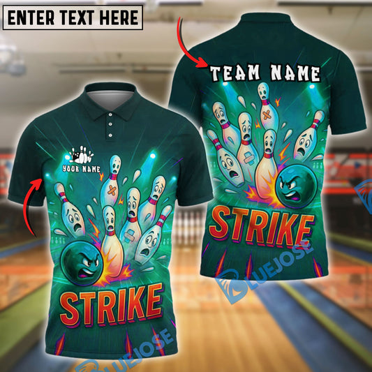 BlueJose Bowling And Pins Angry Ball Strike Explosion Style Customized Name, Team Name 3D Shirt (4 Colors)