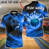 BlueJose Bowling & Pins Lion Fire Strike Flame Art Customized Name, Team Name 3D Shirt (4 Colors)