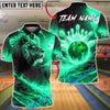 BlueJose Bowling & Pins Lion Fire Strike Flame Art Customized Name, Team Name 3D Shirt (4 Colors)