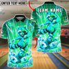 BlueJose Bowling & Pins Retro Neon Raccoon Synthwave Grid Design Customized Name, Team Name 3D Shirt (4 Colors)