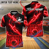 BlueJose Bowling & Pins Electric Lightning Strike Effect Customized Name, Team Name 3D Shirt (4 Colors)