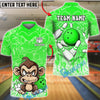 BlueJose Bowling & Pins Angry Monkey Cartoon Art Customized Name, Team Name 3D Shirt (4 Colors)