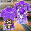 BlueJose Bowling & Pins Angry Monkey Cartoon Art Customized Name, Team Name 3D Shirt (4 Colors)
