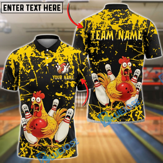 BlueJose Bowling And Pins Chicken Funny Cartoon Strike Graphic Customized Name, Team Name 3D Shirt (6 Colors)