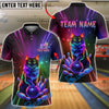 BlueJose Bowling And Pins Neon Cat Rainbow Glow Strike Design Customized Name, Team Name 3D Shirt (4 Colors)