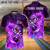 BlueJose Bowling And Pins Fire Snake Strike Fantasy Animal Design Customized Name, Team Name 3D Shirt (4 Colors)
