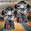 BlueJose Bowling & Pins American Flag Skull Strike Electric Blue Lightning Customized Name, Team Name 3D Shirt (6 Colors)