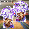 BlueJose Bowling & Pins Monkey Cute Cartoon Customized Name, Team Name 3D Shirt (4 Colors)