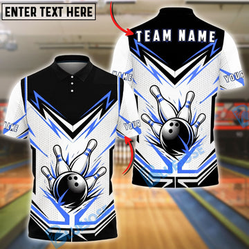 BlueJose Bowling And Pins White Energy Ball Design Customized Name, Team Name 3D Shirt (4 Colors)