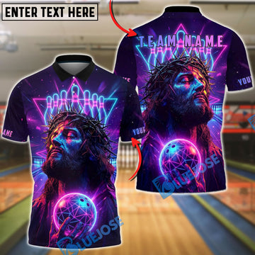 BlueJose Bowling Neon Jesus Crown of Thorns Art Personalized Name, Team Name 3D Shirt