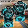 BlueJose Bowling And Pins Fierce Tiger Flaming Bowling Ball Power Customized Name, Team Name 3D Shirt (4 Colors)