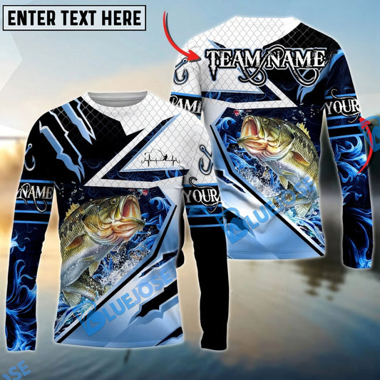 Bluejose Bass Fishing Splash Blue Water Hook Scratch Sport Custom Name & Team Name 3D Shirts