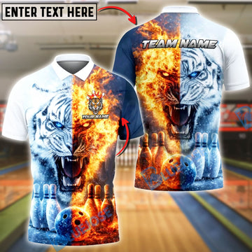 BlueJose Bowling Fire and Ice Tiger Personalized Name, Team Name 3D Shirt