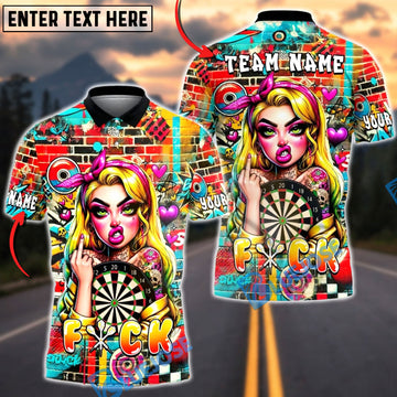 BlueJose Darts Graffiti Rebel Girl Dartboard Multicolor Options Personalized Name Shirt (4 Colors)