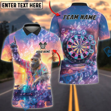 BlueJose Darts DJ Gorilla Music Sunset Personalized Name Shirt